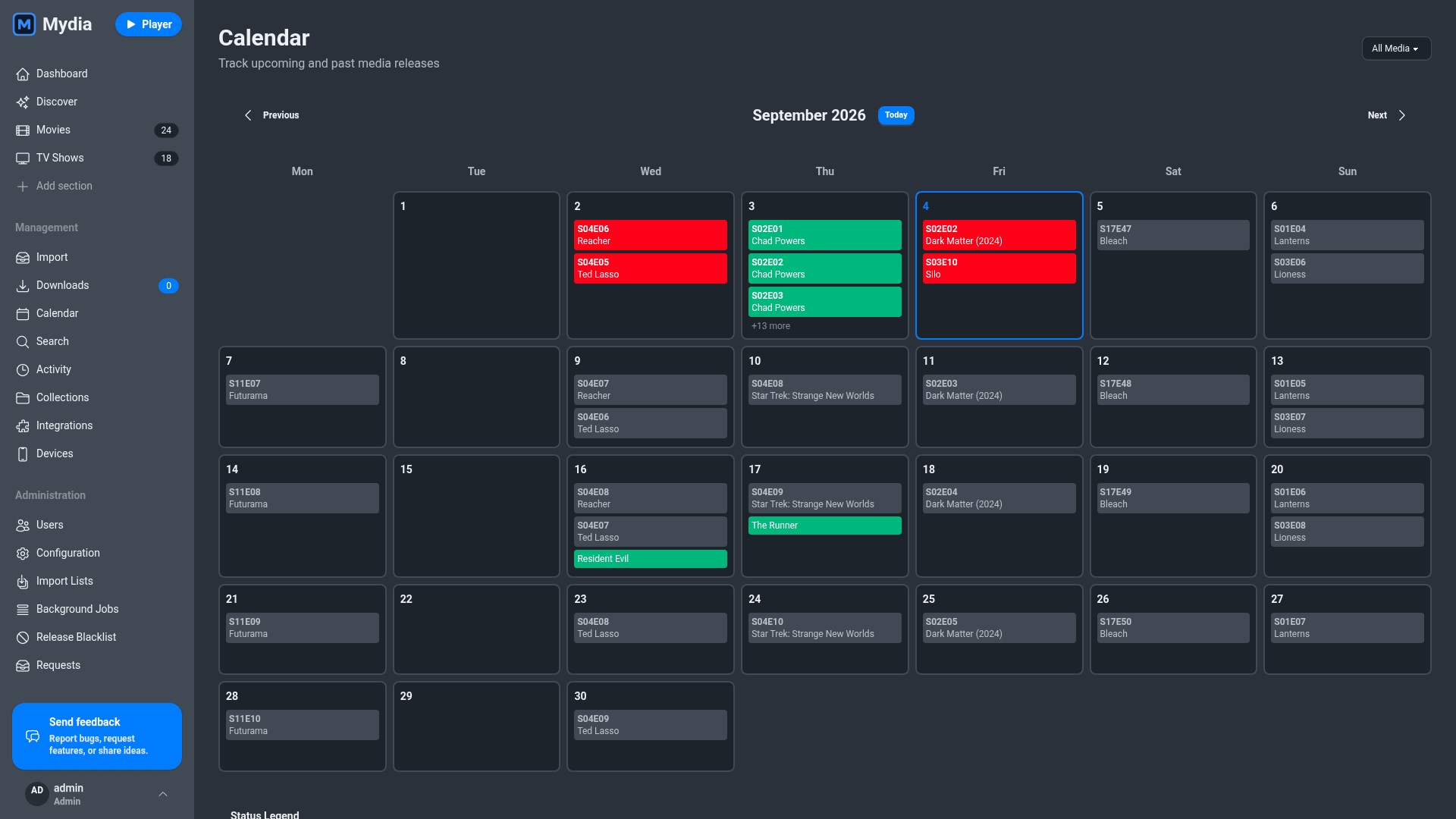 Episode calendar